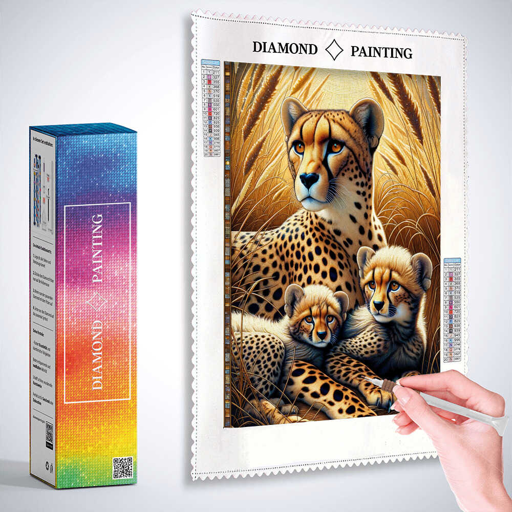 Diamond Painting - Leopardenmutter mit Kindern