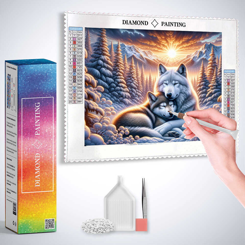 Diamond Painting - Wölfe kuscheln, Eltern und Kind