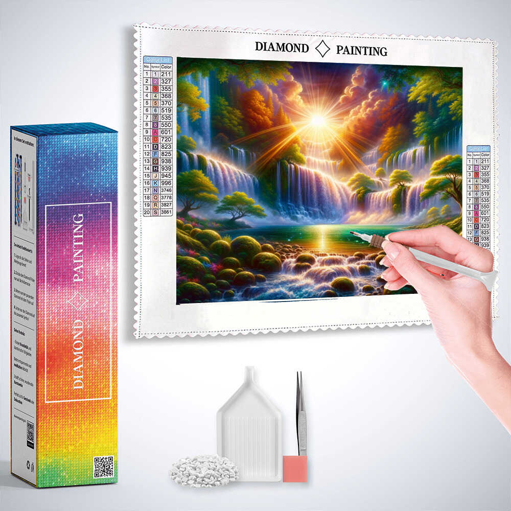 Diamond Painting - Höhle mit Wasserfall