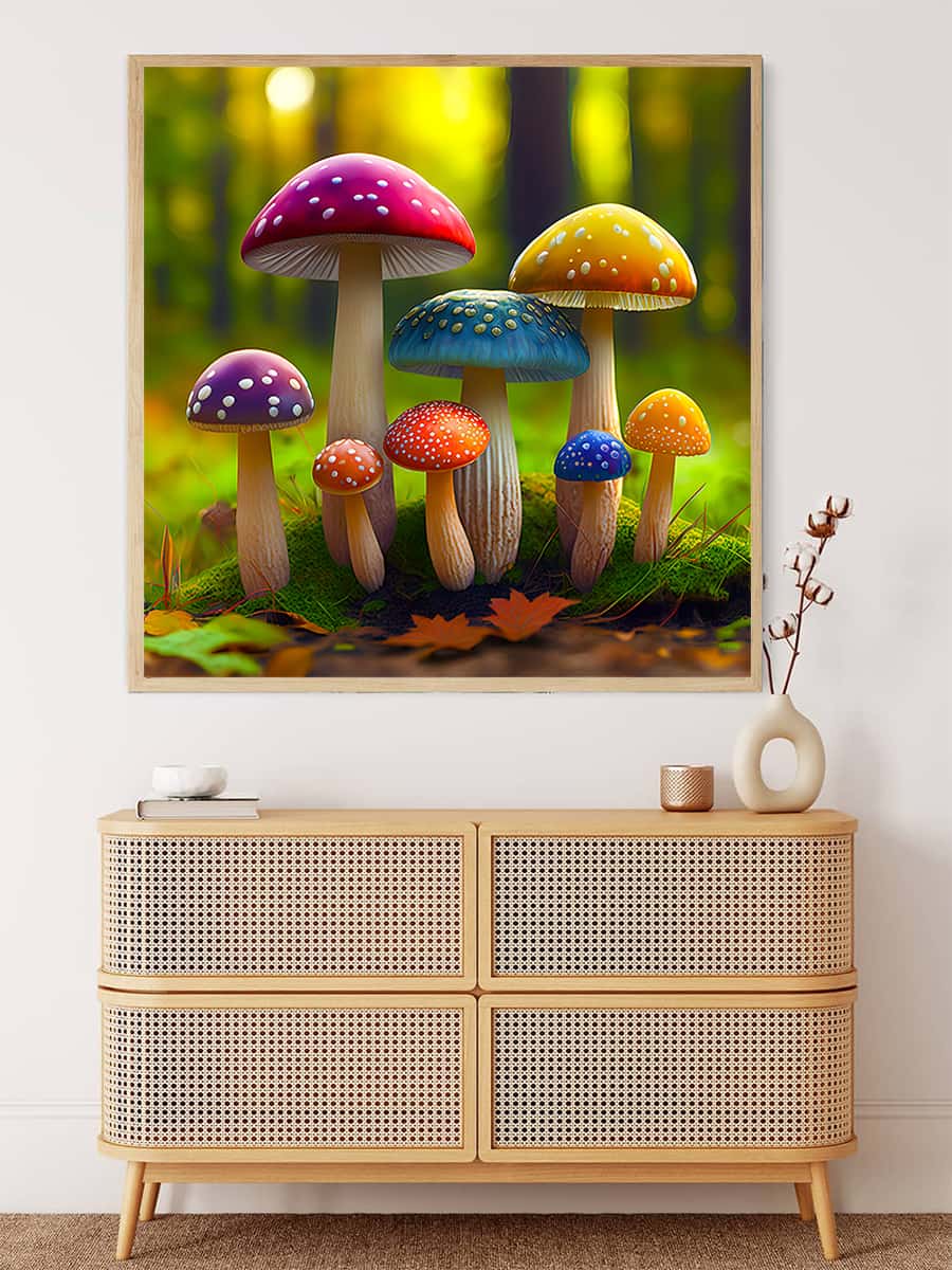 AB Diamond Painting - Regenbogenpilze im Wald - gedruckt in Ultra-HD - AB Diamond, Neu eingetroffen, Pilze, Quadratisch, Wald