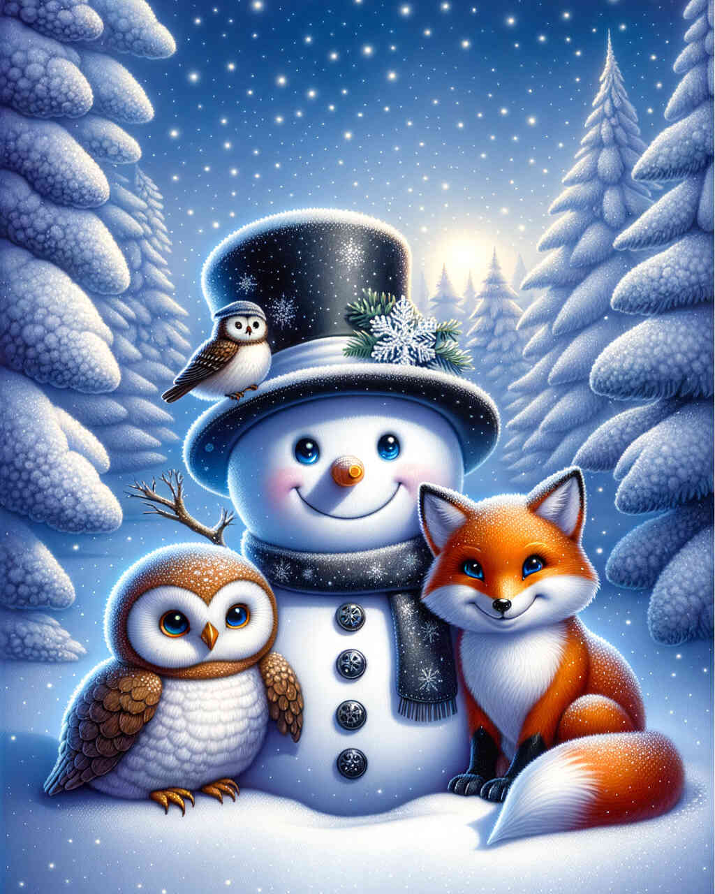 Diamond Painting - Schneemann, Eule, Fuchs