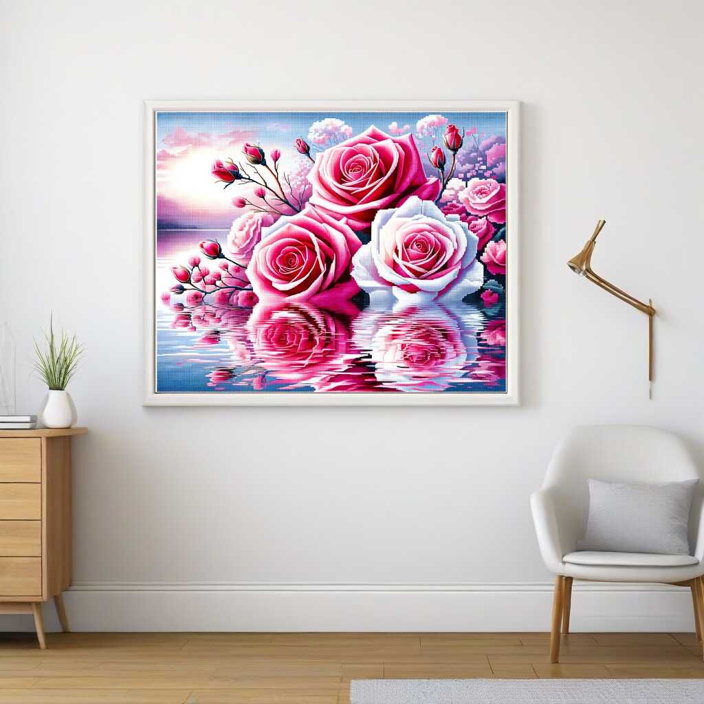 Diamond Painting - Zwei pinke Rosen Wasser