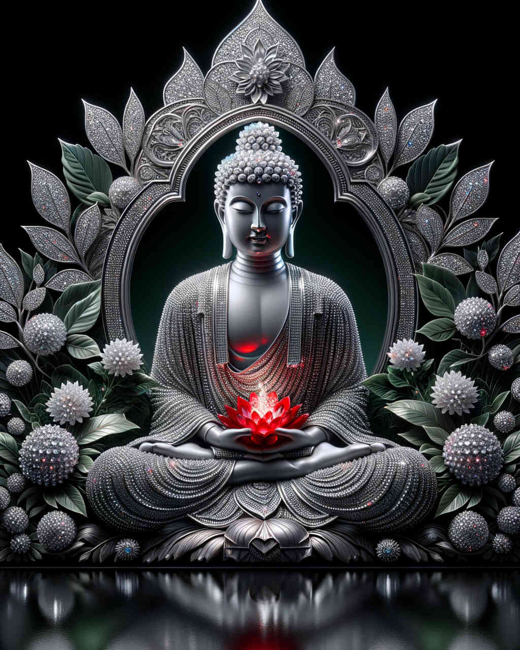 Diamond Painting - Buddha mit roter Blume