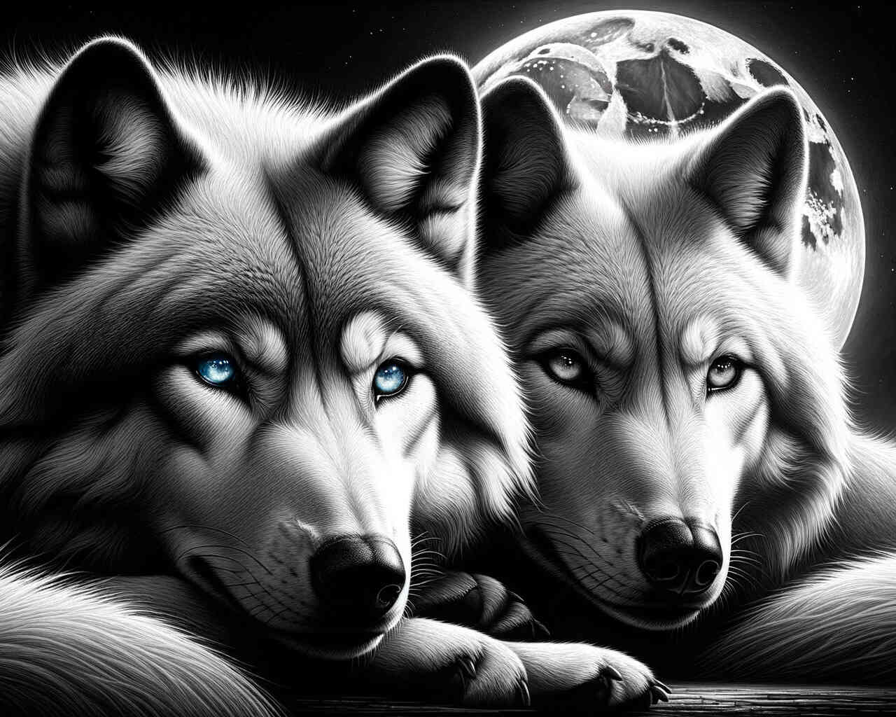 Diamond Painting - Wolfspaar, Schwarz und weiß