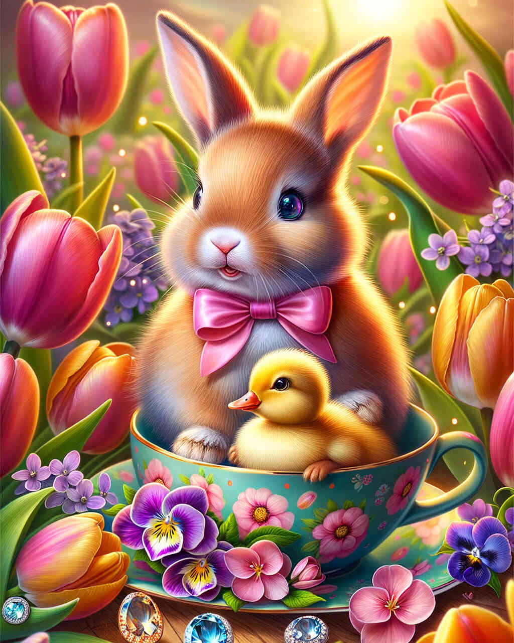 Diamond Painting - Hase mit Schleife, Tasse