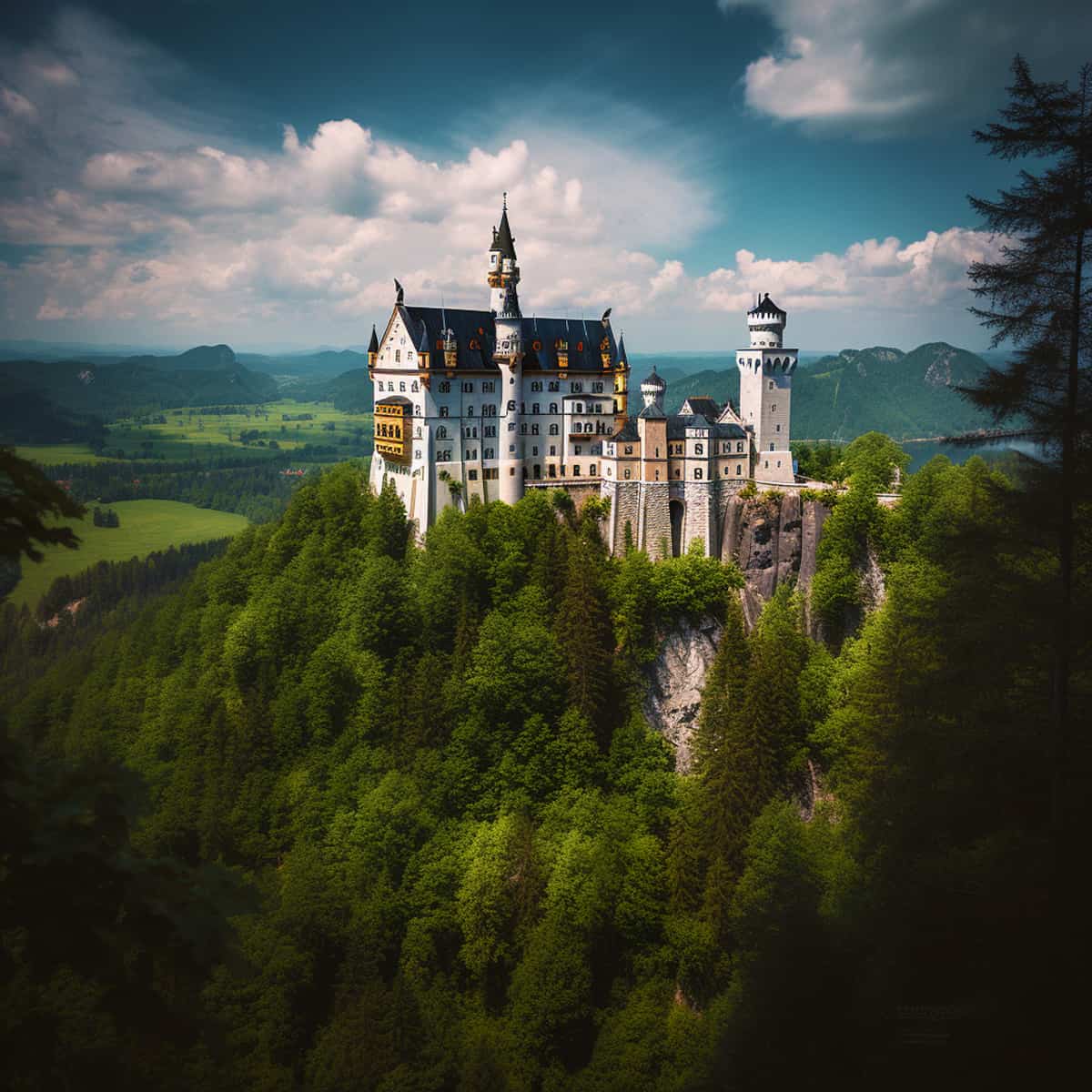 Diamond Painting - Schloss Neuschwanstein im Grünen - gedruckt in Ultra-HD - landschaft, Neu eingetroffen, Quadratisch, Schloss Neuschwanstein, sehenswürdigkeiten