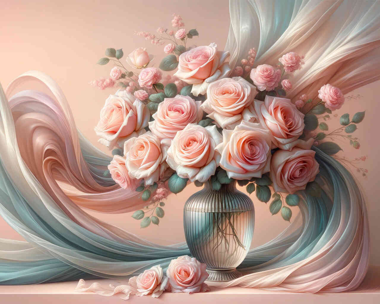 Diamond Painting - Rosa Rosenstrauß, Vase