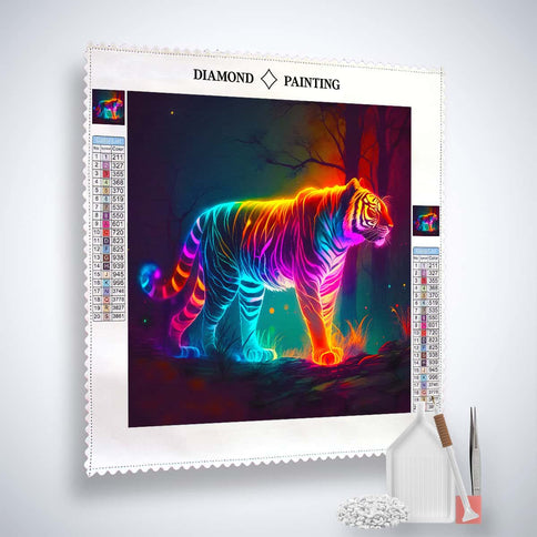 AB Diamond Painting - Neon Tiger im Wald - gedruckt in Ultra-HD - AB Diamond, Neu eingetroffen, Quadratisch, Tiere, Tiger