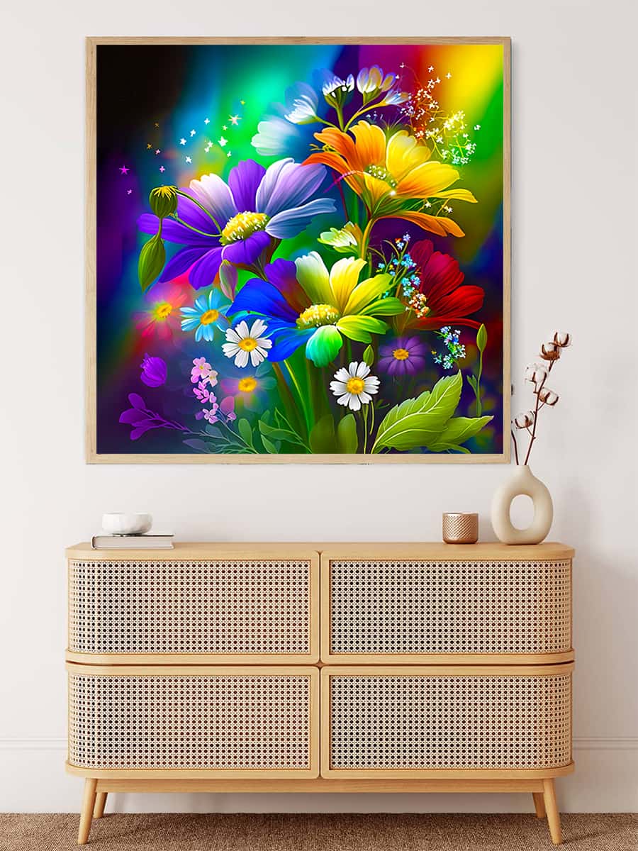 Diamond Painting - Regenbogenblumen - gedruckt in Ultra-HD - Blumen, Neu eingetroffen, Quadratisch