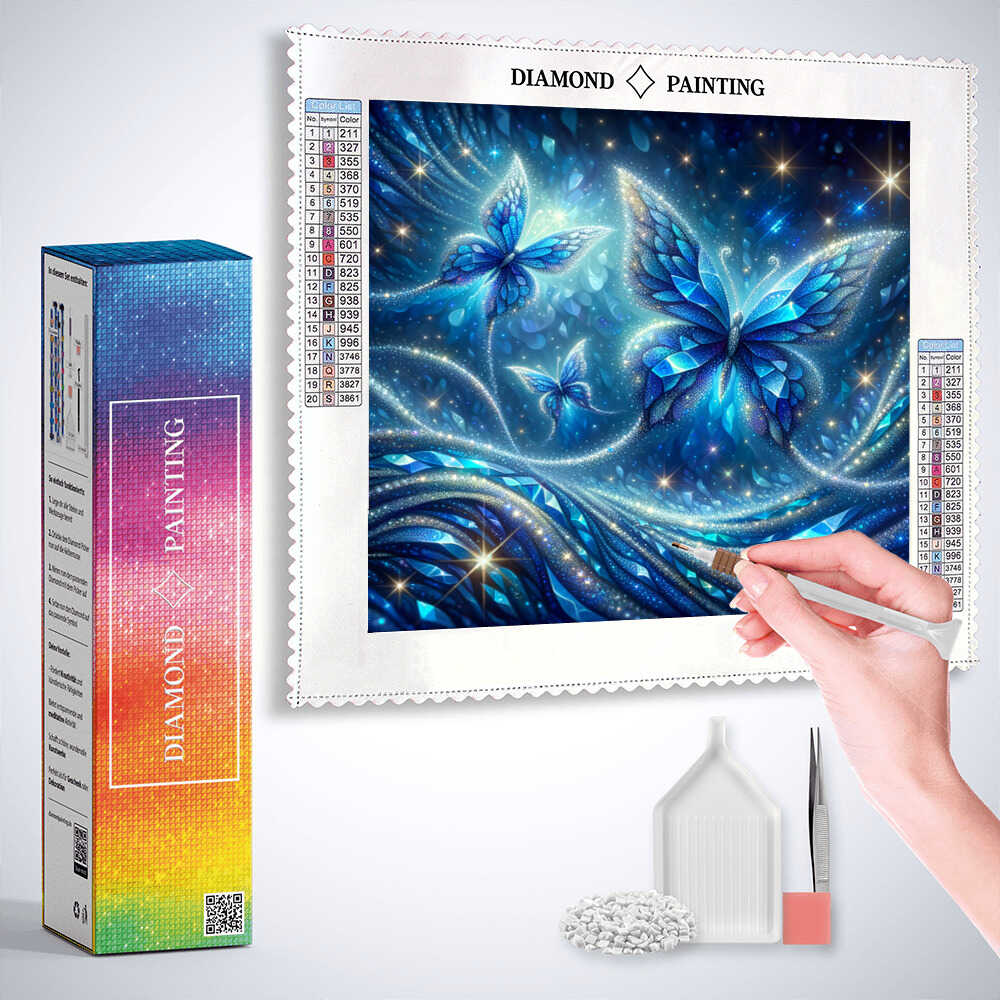 Diamond Painting - Drei blaue Schmetterlinge