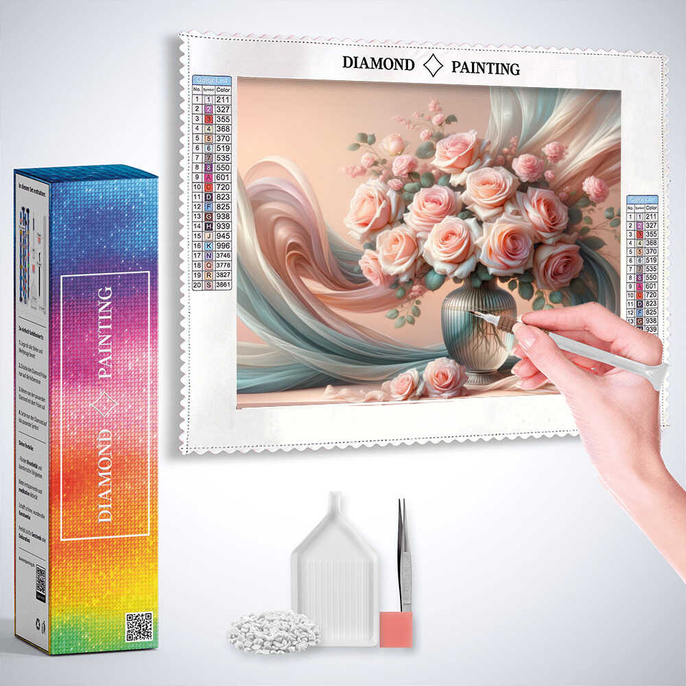 Diamond Painting - Rosa Rosenstrauß, Vase