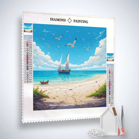 Diamond Painting - Paradiesstrand - gedruckt in Ultra-HD - Boote, Meer, Neu eingetroffen, Quadratisch, Strand