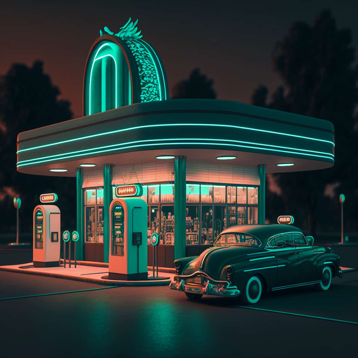 Diamond Painting - Chromglanz der 50er - gedruckt in Ultra-HD - Auto, Neu eingetroffen, Quadratisch, Retro, Route 66