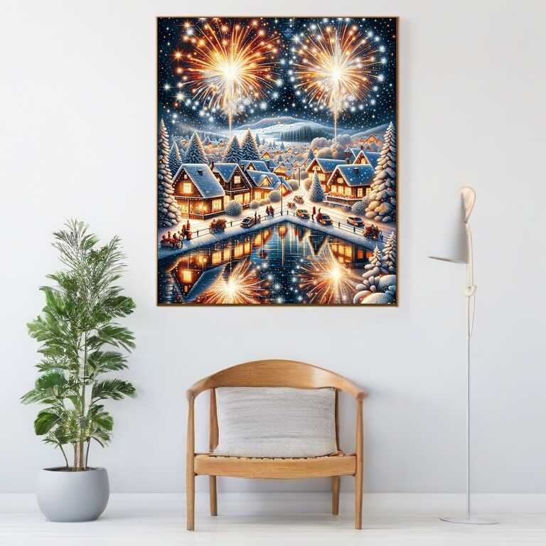 Diamond Painting - Silvester, Winterdorf