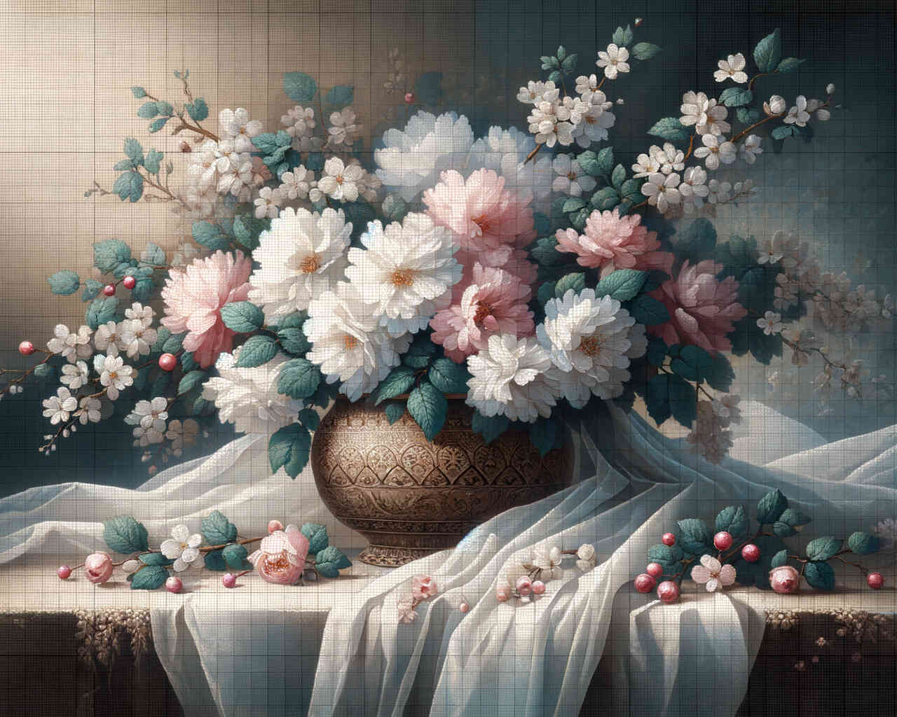 Diamond Painting - Weiß und Rosa Blumenstrauß