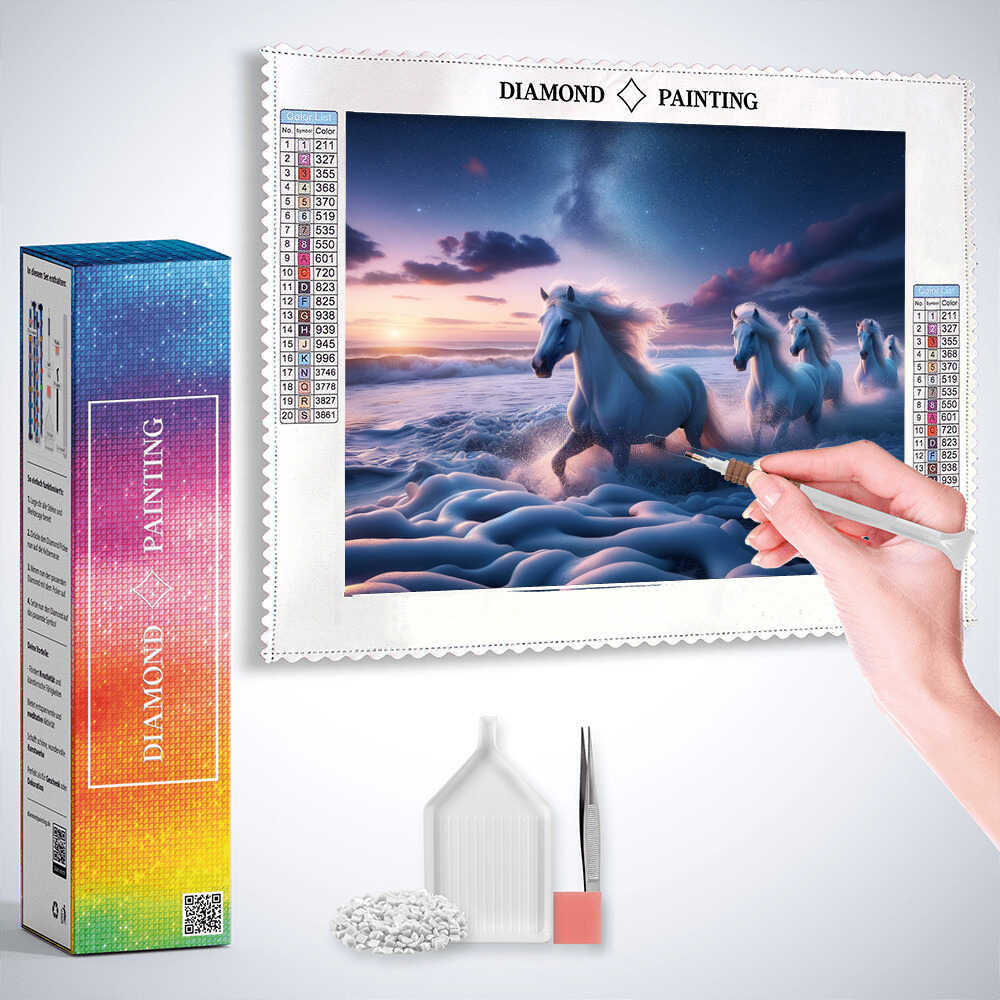 Diamond Painting - Weiße Pferde am Meer