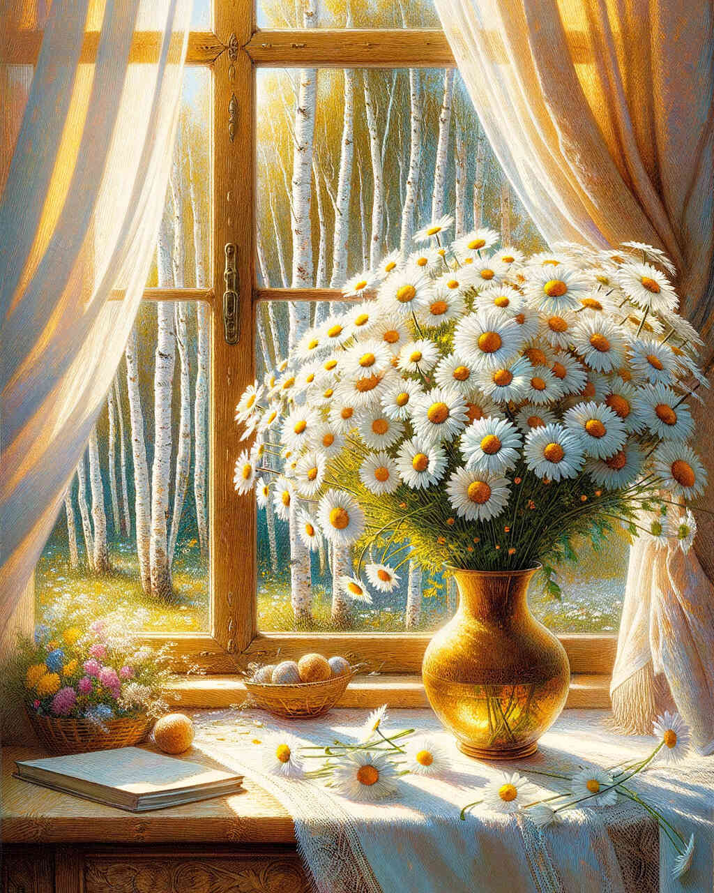 Diamond Painting - Margeritenstrauß am Fenster