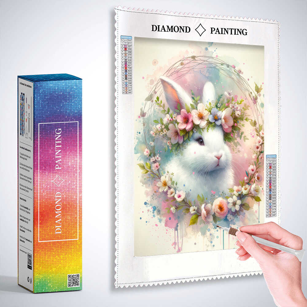 Diamond Painting - Hase, Blumenkranz