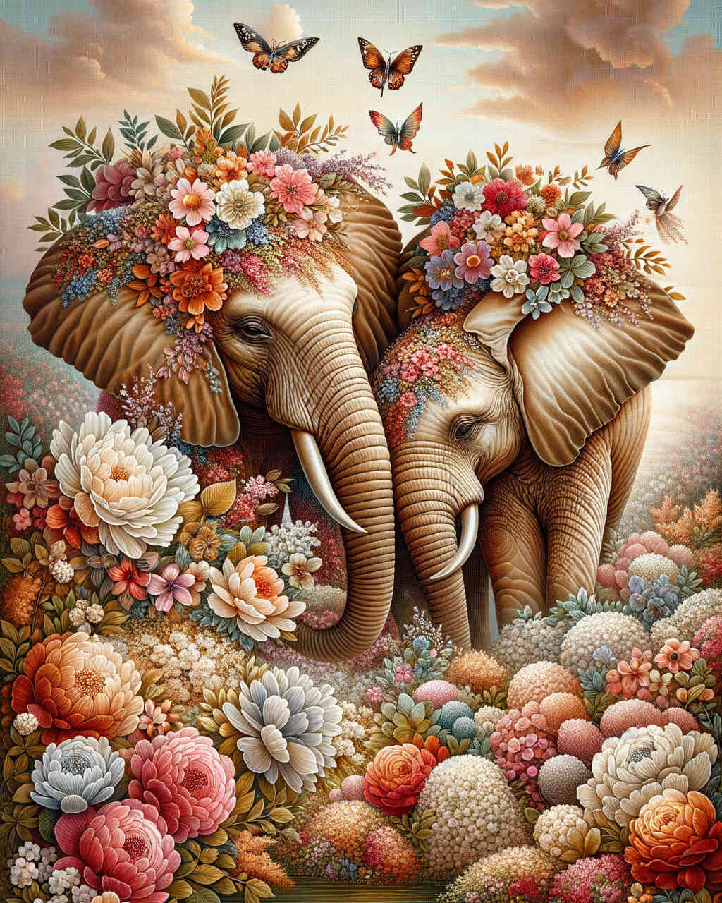 Diamond Painting - Blumige Elefanten