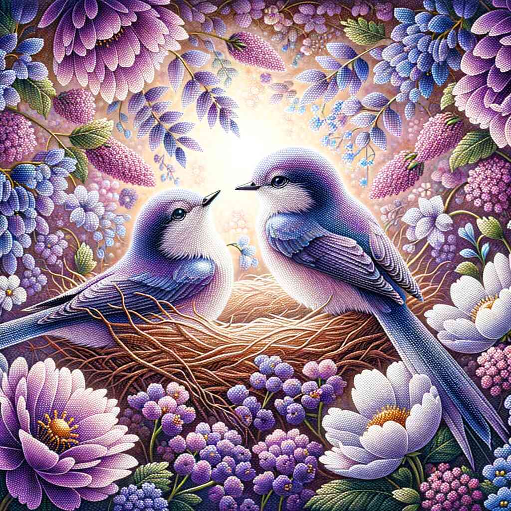 Diamond Painting - Lila Vogel mit Blumen