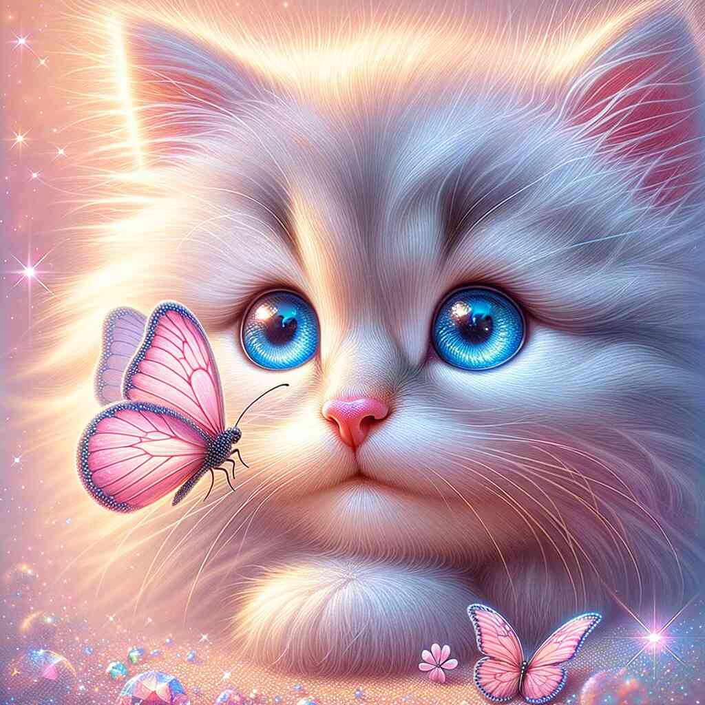 Diamond Painting - Kätzchen mit rosa Schmetterling