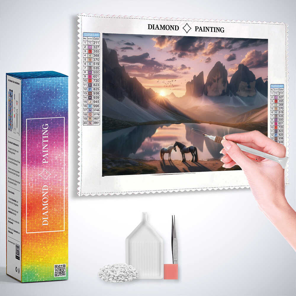 Diamond Painting - Pferde an Bergsee