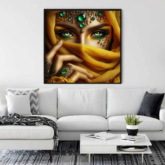 Diamond Painting - Frau mit Tuch, gelb