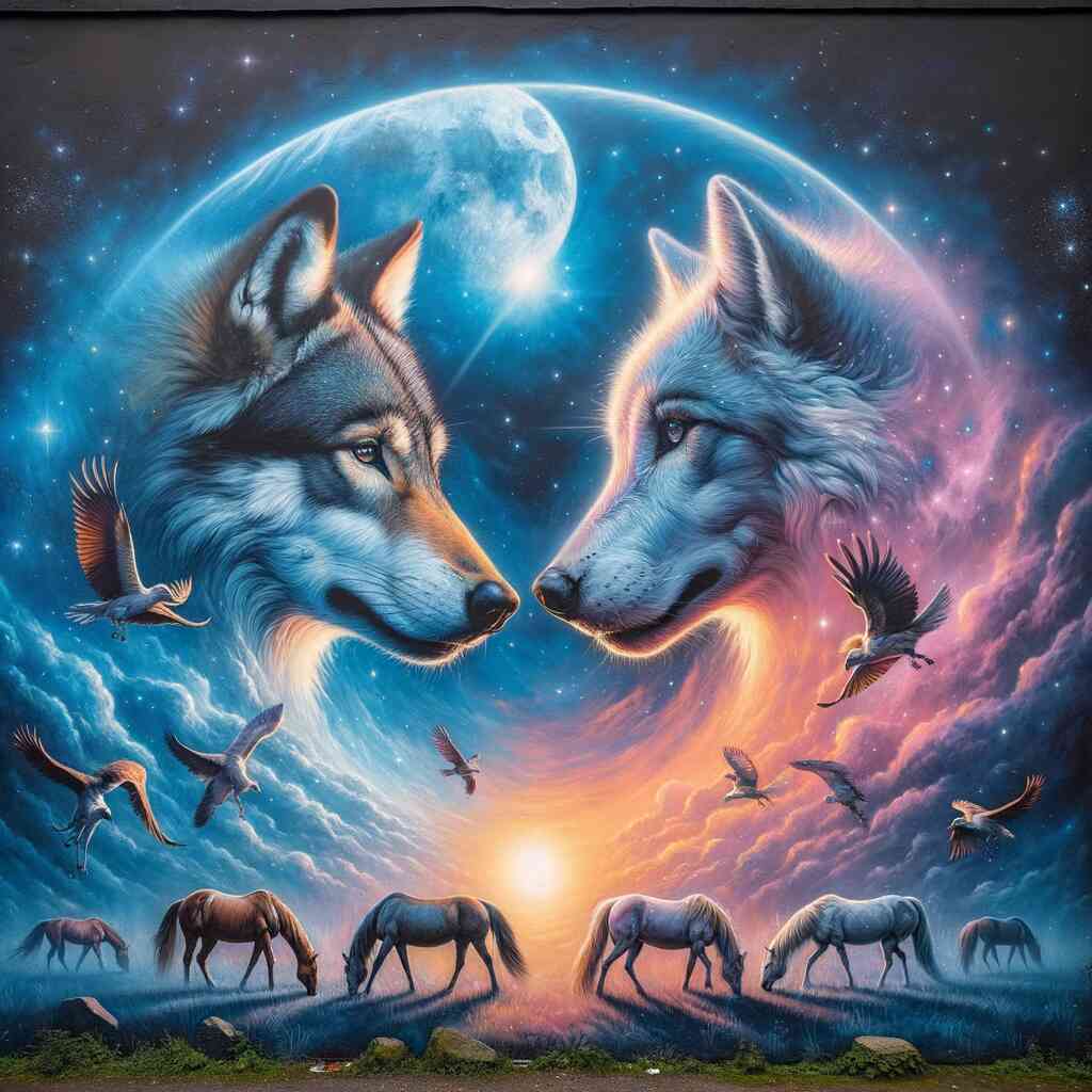 Diamond Painting - Pferde und Wölfe Paare