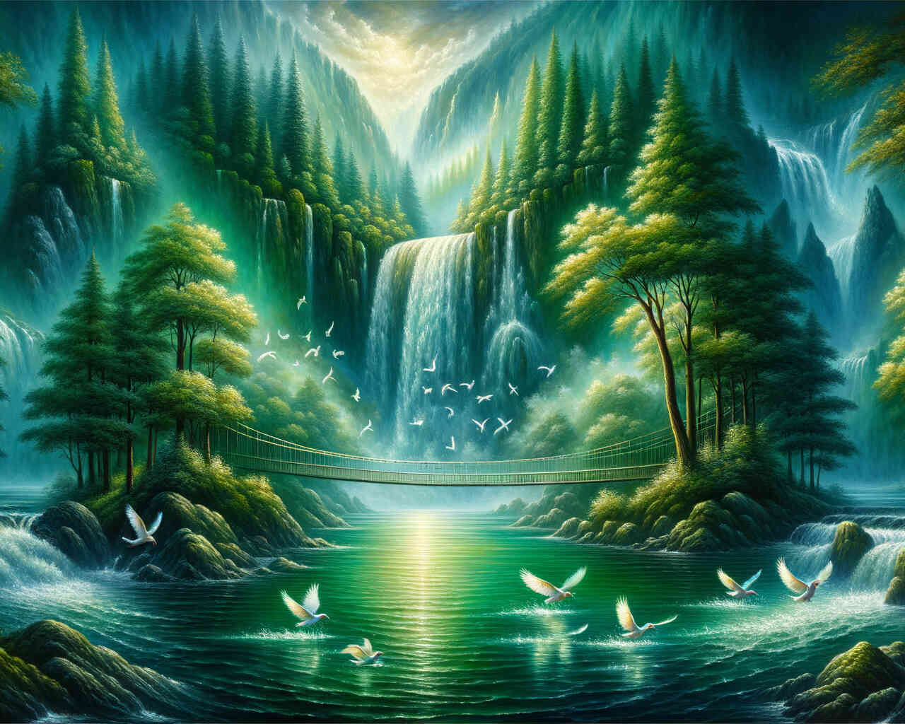 Diamond Painting - Hängebrücke, Wasserfall