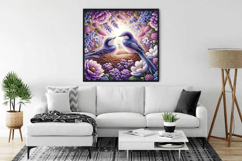 Diamond Painting - Lila Vogel mit Blumen