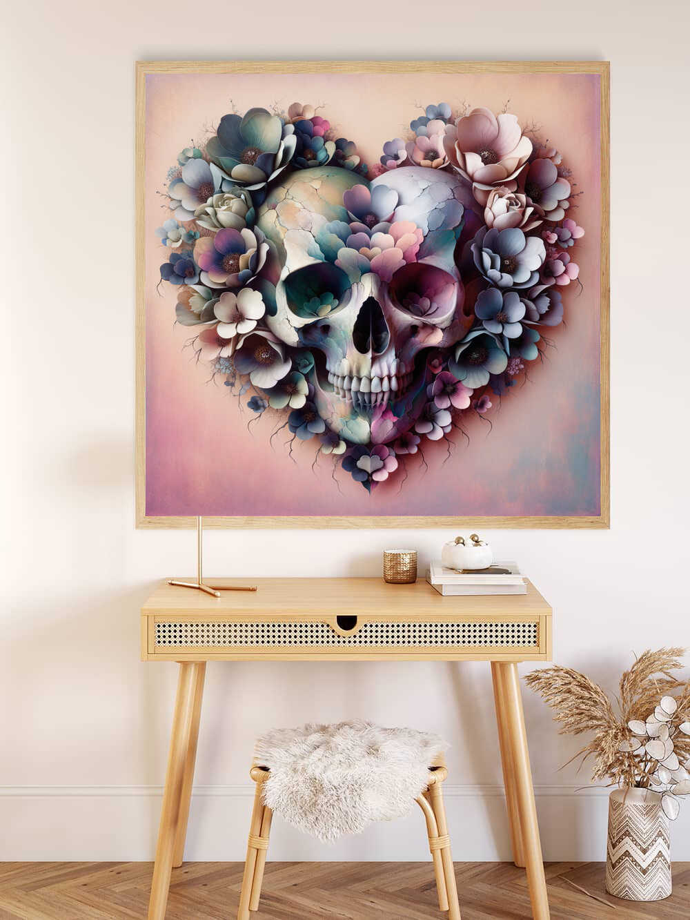 Diamond Painting - Totenköpfe, Herzblumen