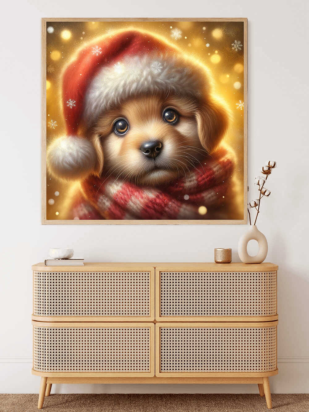 Diamond Painting - Welpe mit Weihnachtsmütze