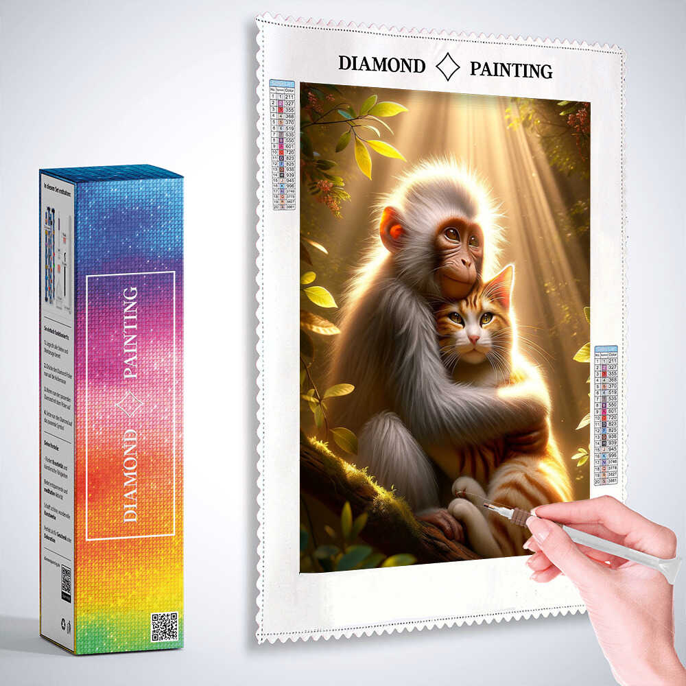 Diamond Painting - Affe und Kätzchen Freunde