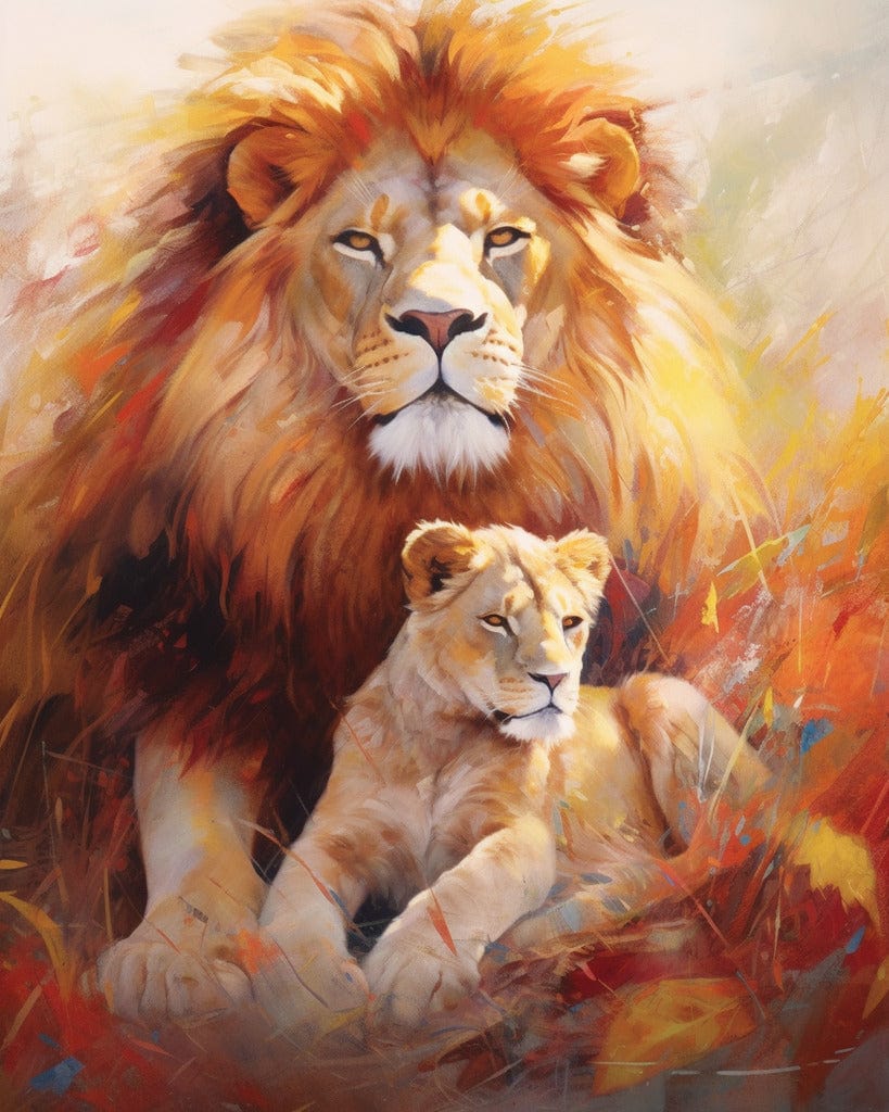 Diamond Painting - Löwe und Kind, Sonnenuntergang
