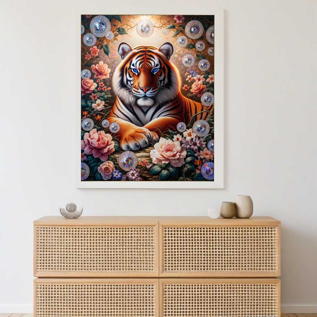 Diamond Painting - Tiger zwischen Blumen