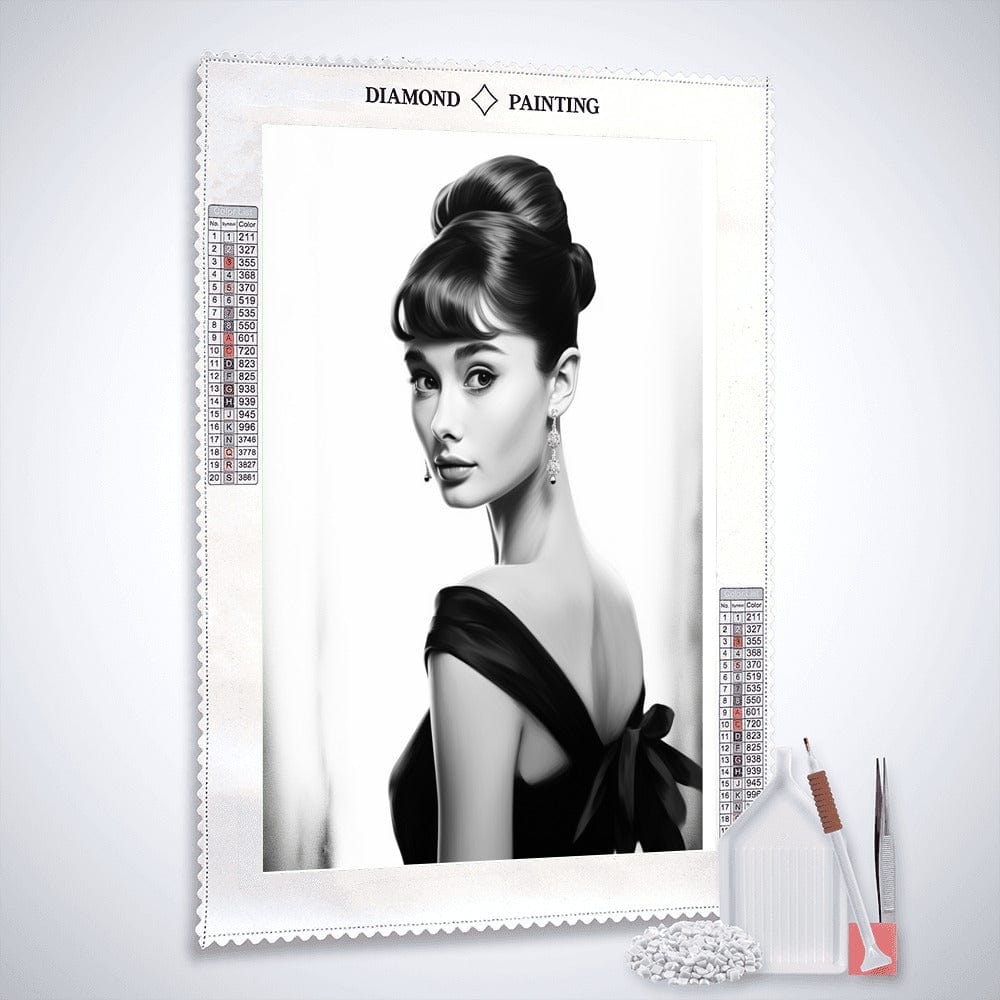 Diamond Painting - Audrey Hepburn in Schwarz und Weiß