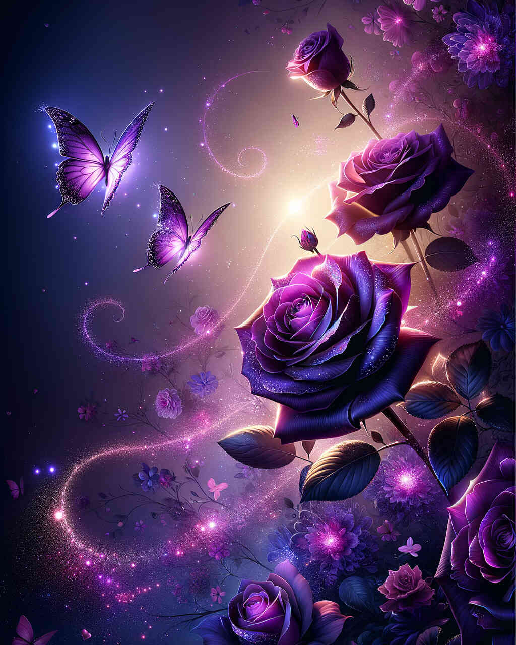 Diamond Painting - Lila Rosen und Schmetterlinge