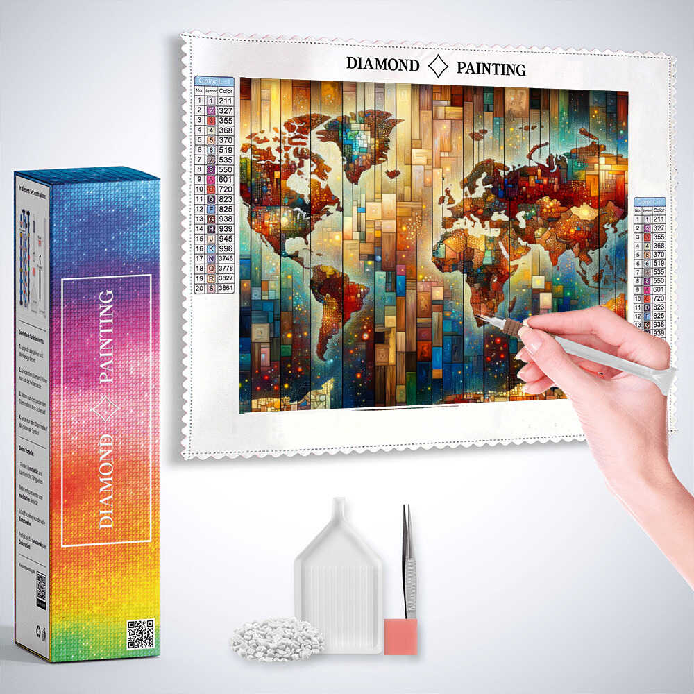 Diamond Painting - Holzweltkarte