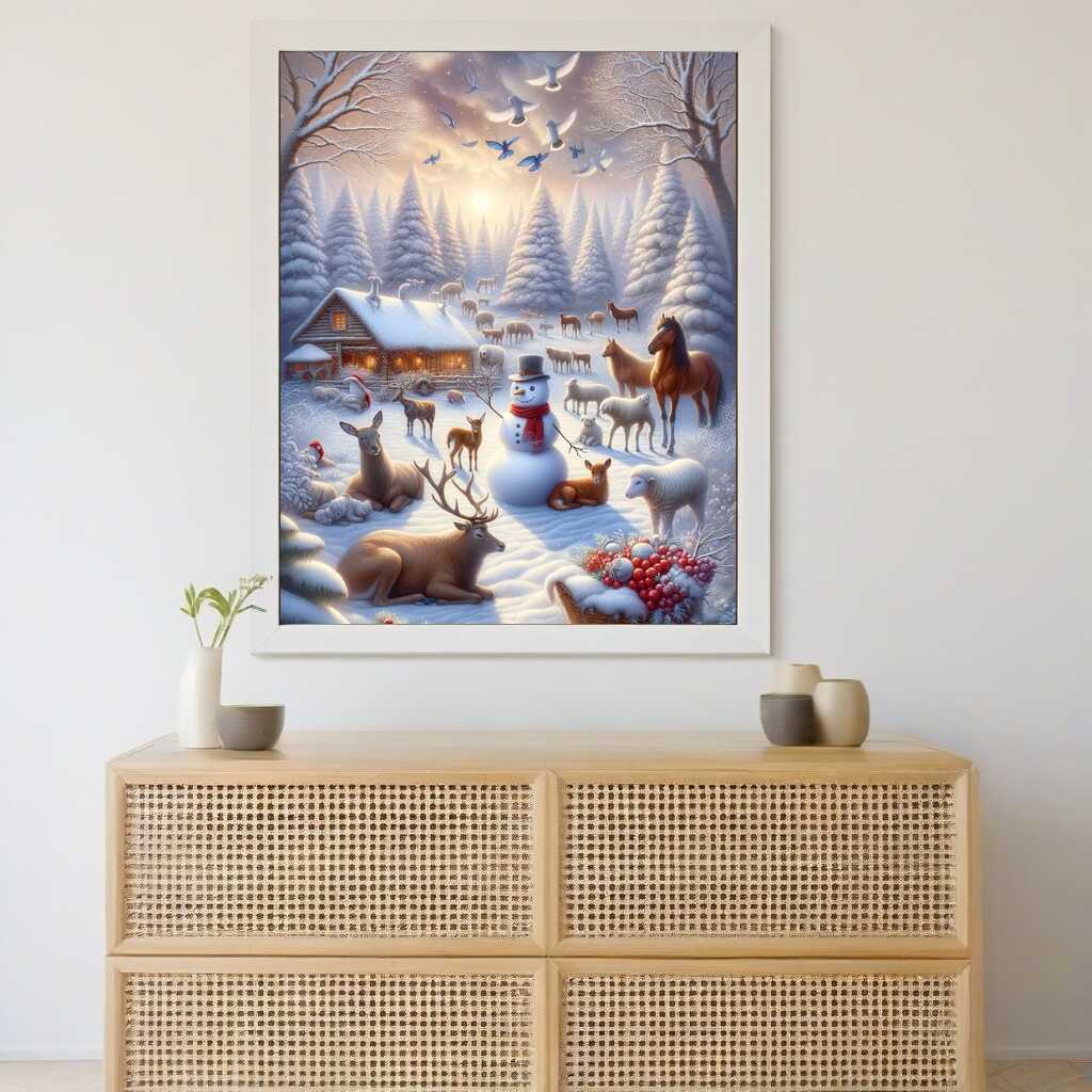Diamond Painting - Schneemann mit Tierfamilie