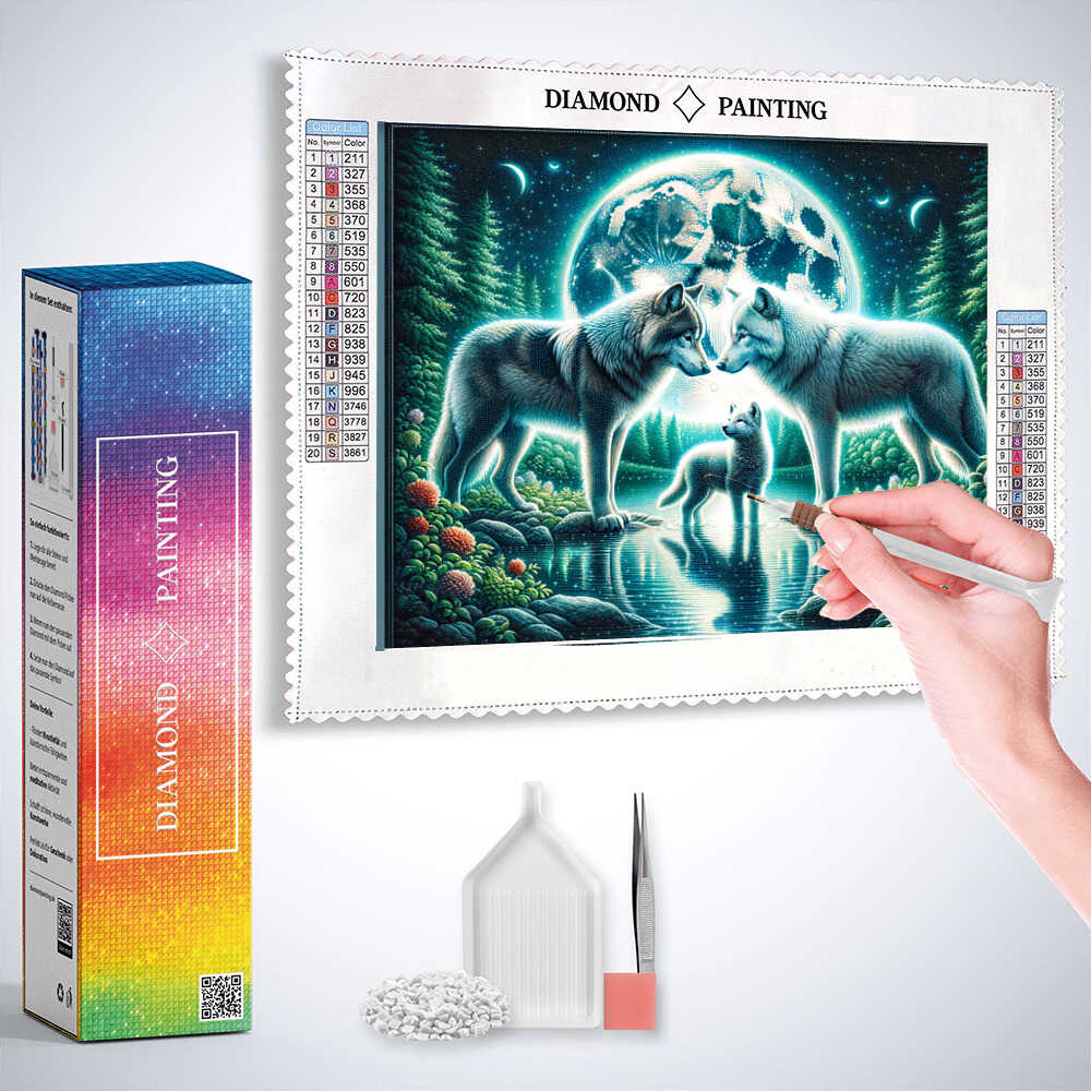 Diamond Painting - Wölfe, Eltern und Kind