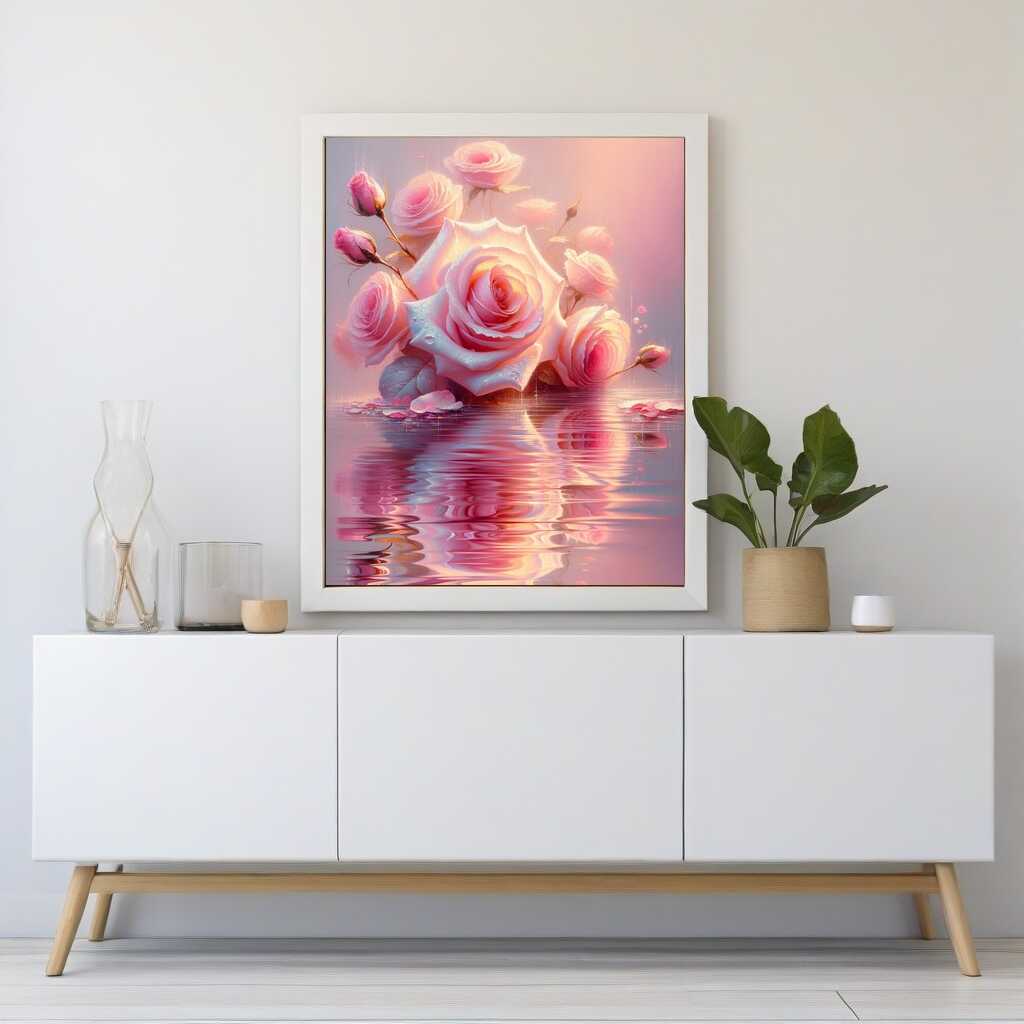 Diamond Painting - Rosa Rosen am Wasser