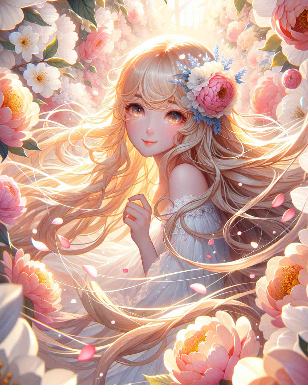 Diamond Painting - Mädchen umgeben von Blumen