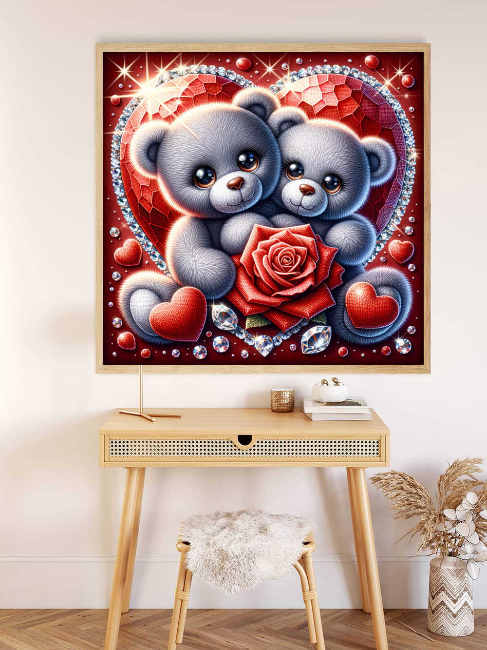 Diamond Painting - Teddypärchen Rose und Herz