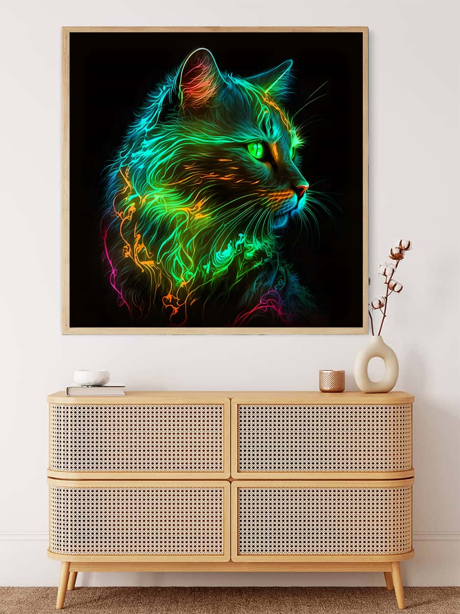 AB Diamond Painting - Katze Neon Grün - gedruckt in Ultra-HD - AB Diamond, Katze, Neu eingetroffen, Quadratisch, Tiere