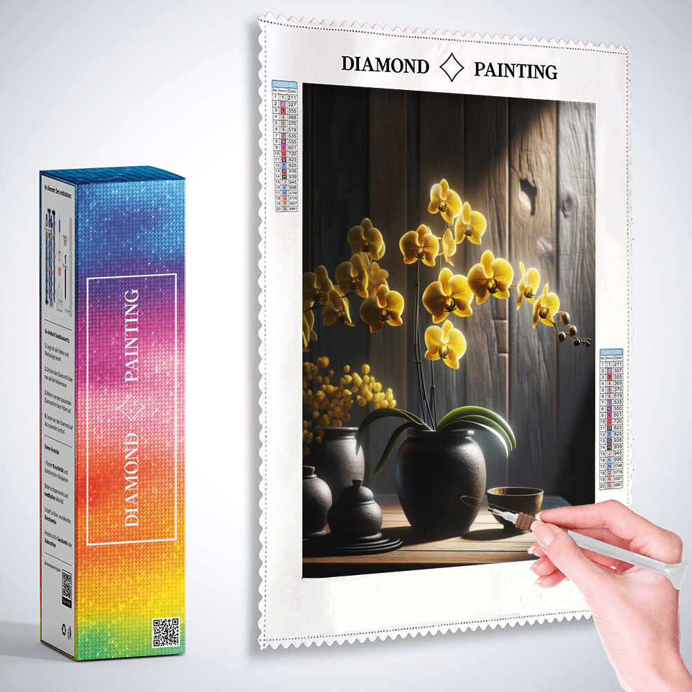 Diamond Painting - Orchidee, gelb in Vase