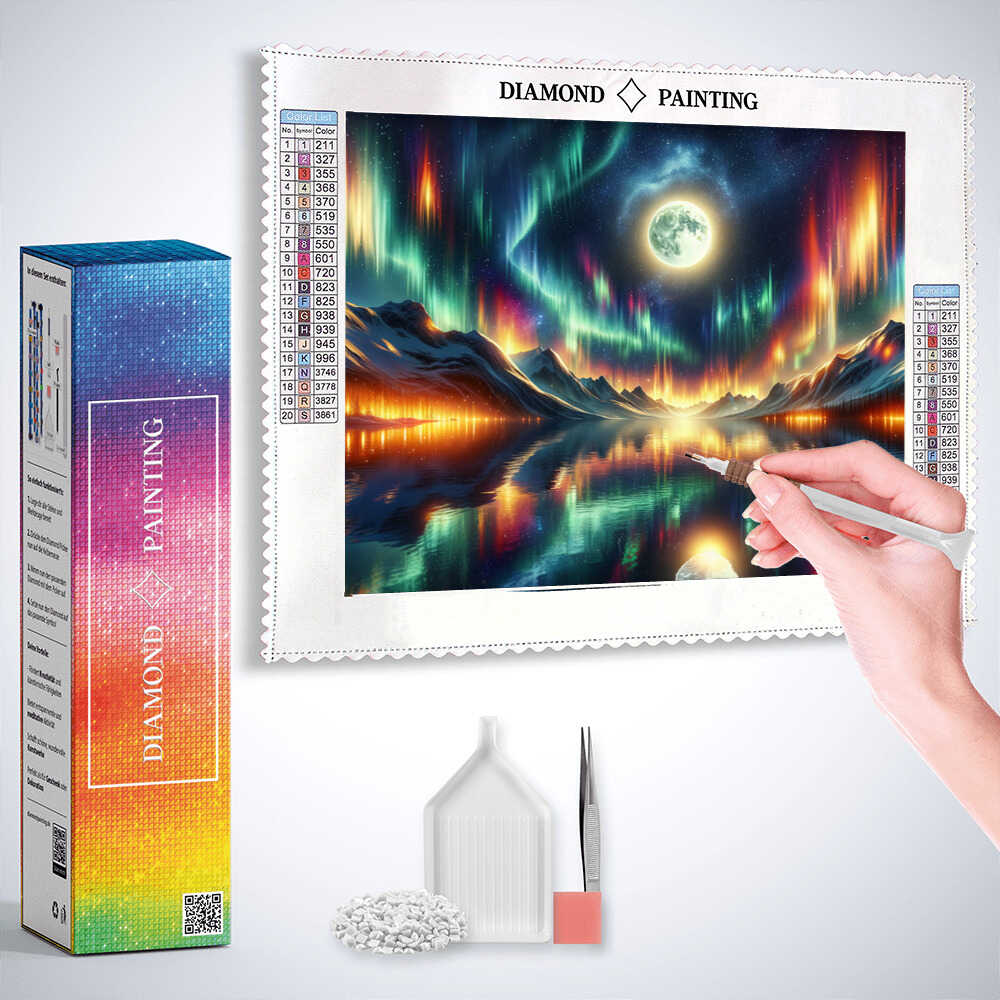 Diamond Painting - Polarlichter bei Vollmond