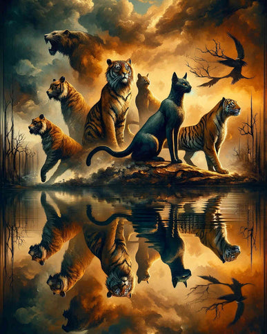 Diamond Painting - Tiger und Panther, Spiegelbilder
