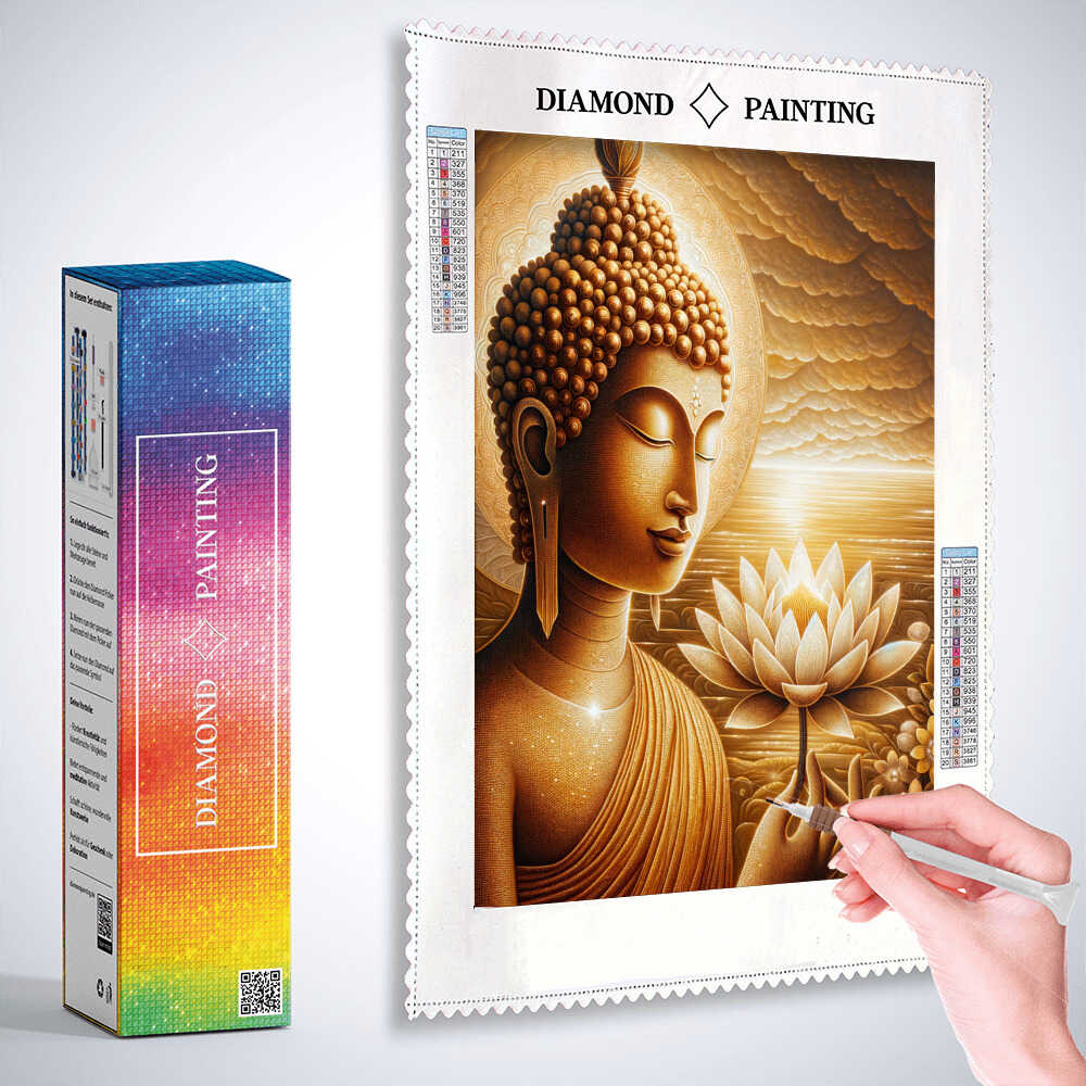 Diamond Painting - Buddha mit weißer Lotusblume