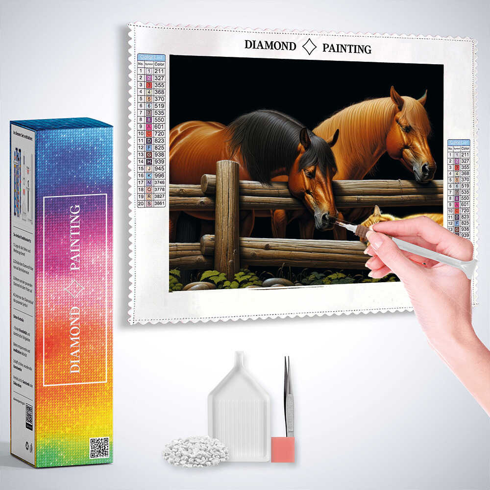Diamond Painting - Pferde und Katze