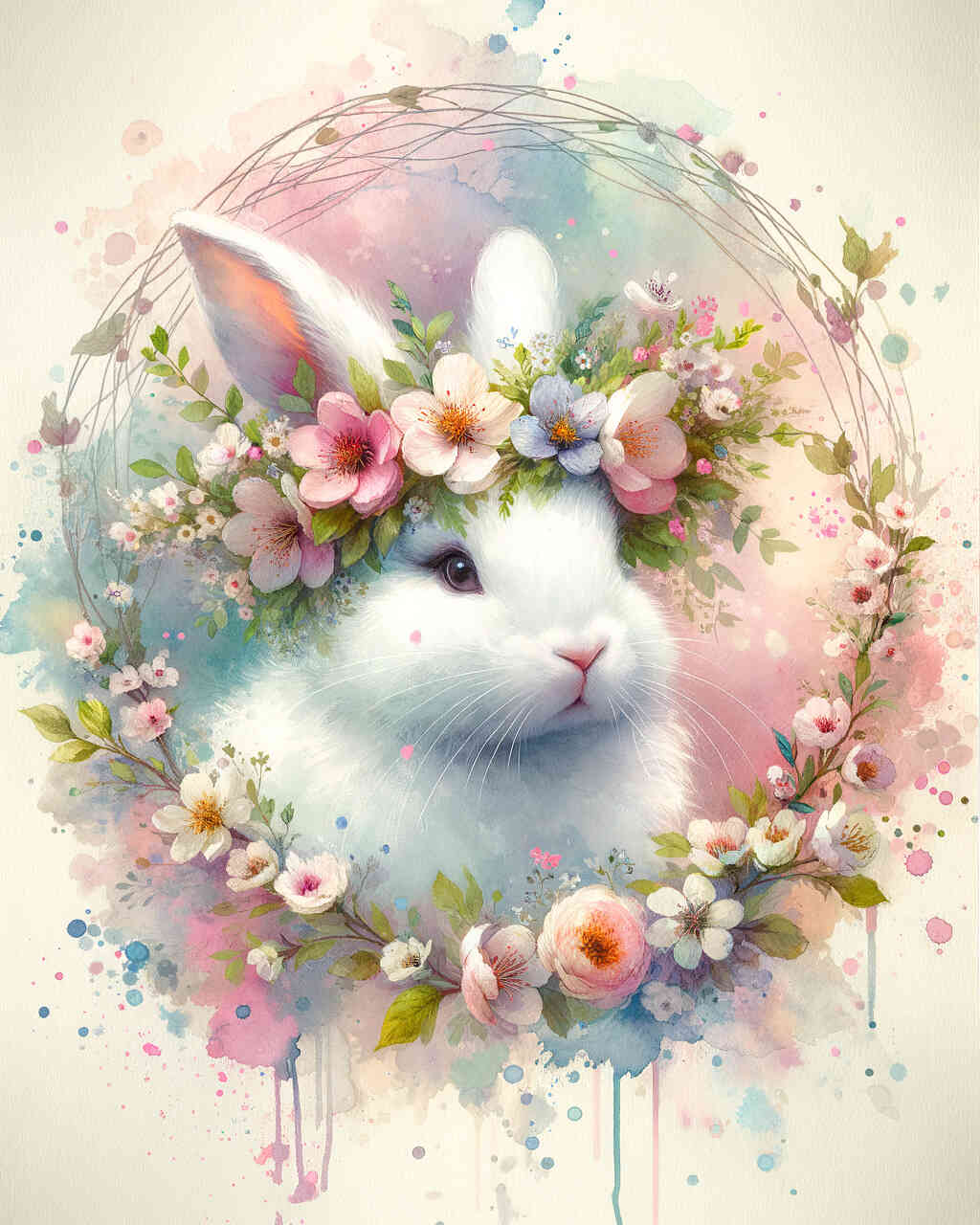 Diamond Painting - Hase, Blumenkranz